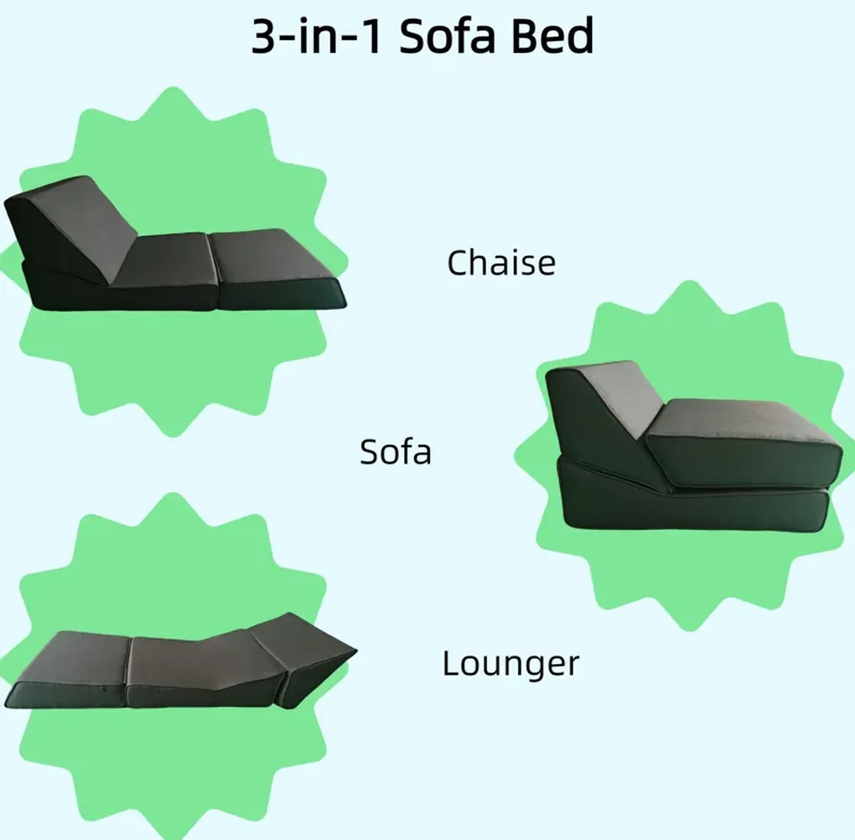 Three In One Folding Sofa, Convertible Bed, Easy To Carry Outdoors, Suitable For Living Room, Bedroom, Lounge, Outdoor