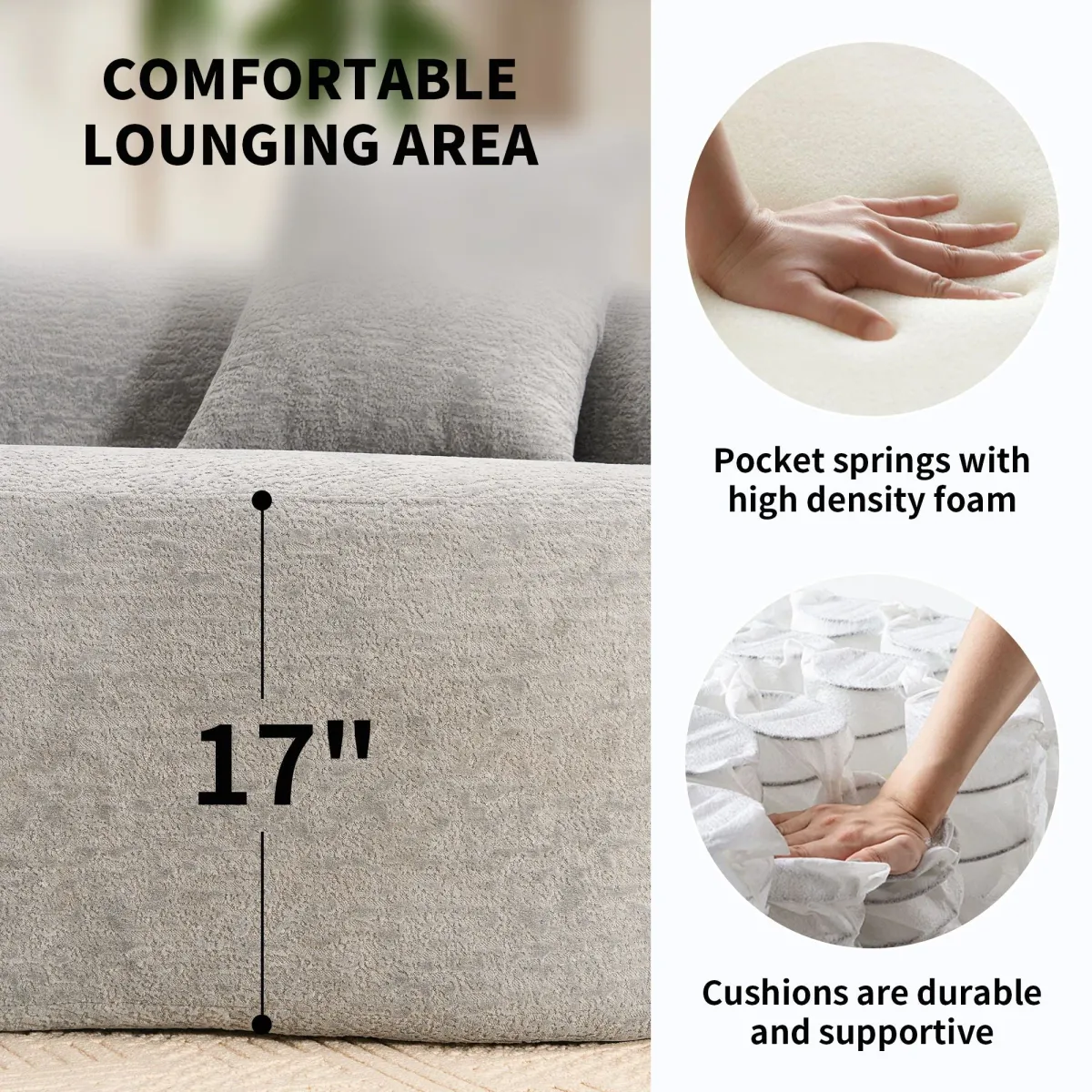 4 Seater Sofa With Chenille Fabric, 30D, 60 Hardness Full Sponge, 4 Pillow For Living Room, Home Furniture Sleeper Sectional Sofa For Apartment