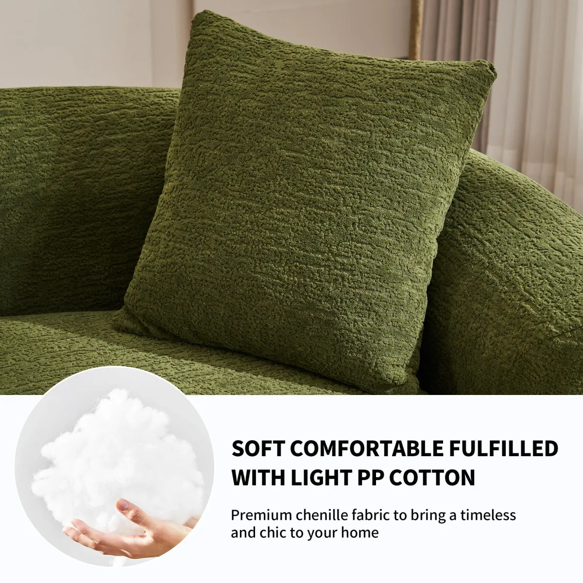 4 Seater Sofa With Chenille Fabric, 30D, 60 Hardness Full Sponge, 4 Pillow For Living Room, Home Furniture Sleeper Sectional Sofa For Apartment