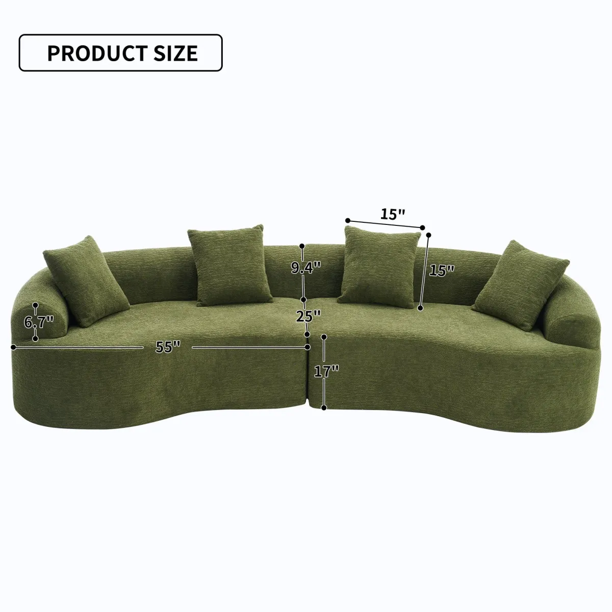 4 Seater Sofa With Chenille Fabric, 30D, 60 Hardness Full Sponge, 4 Pillow For Living Room, Home Furniture Sleeper Sectional Sofa For Apartment