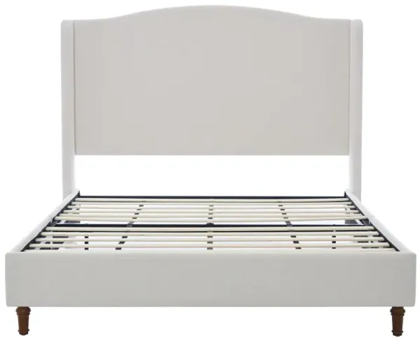 Hannah - Upholstered Wingback Bed Size / Tall Headboard Upholstered King Bed / Premium Textured Canvas Chenille Look / Minimalist Designs / No Box Spring Needed