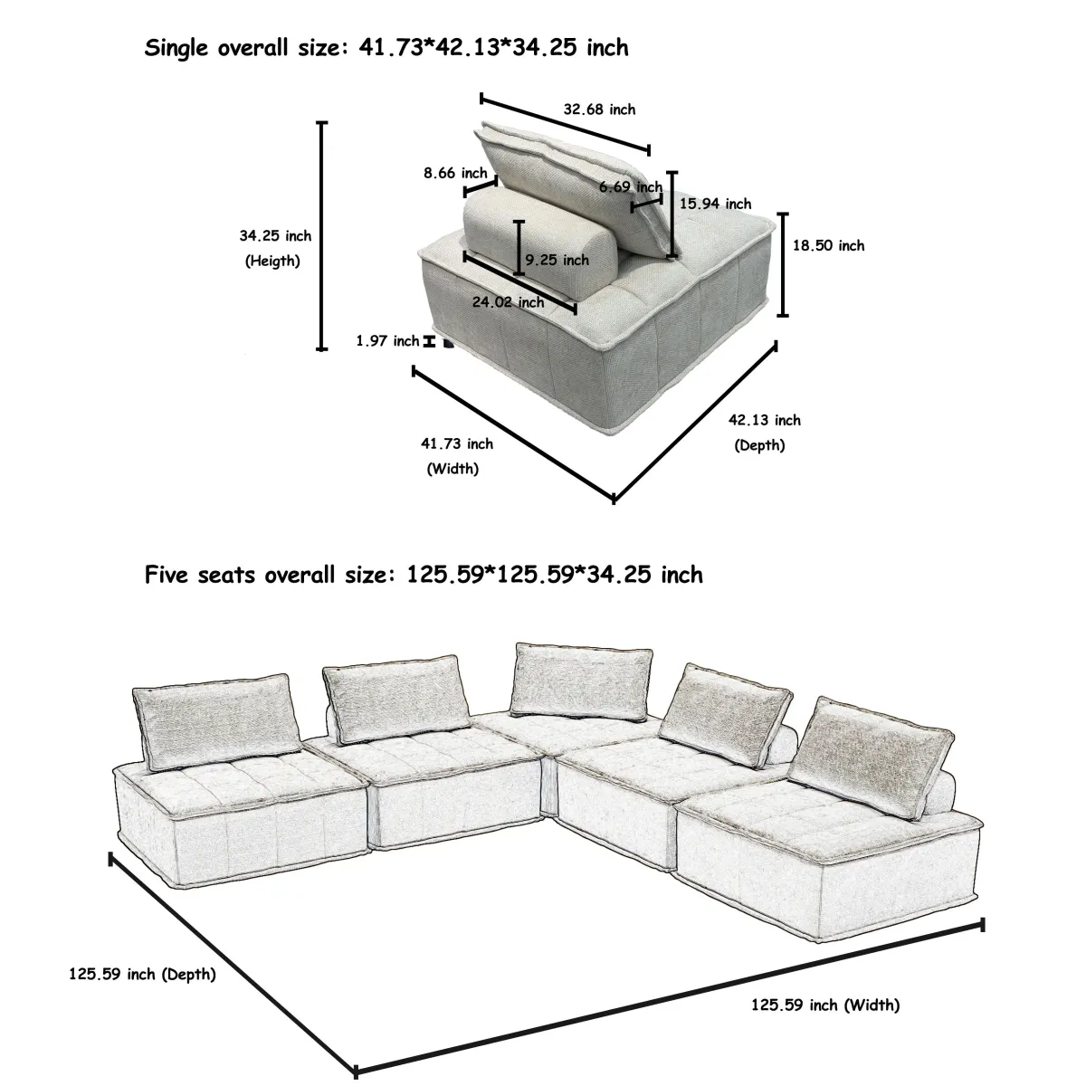 Luxury L-Shaped Modular Sofa With Hidden Legs, Adjustable Cushions, And Spring Seats - Perfect For Modern Living Room