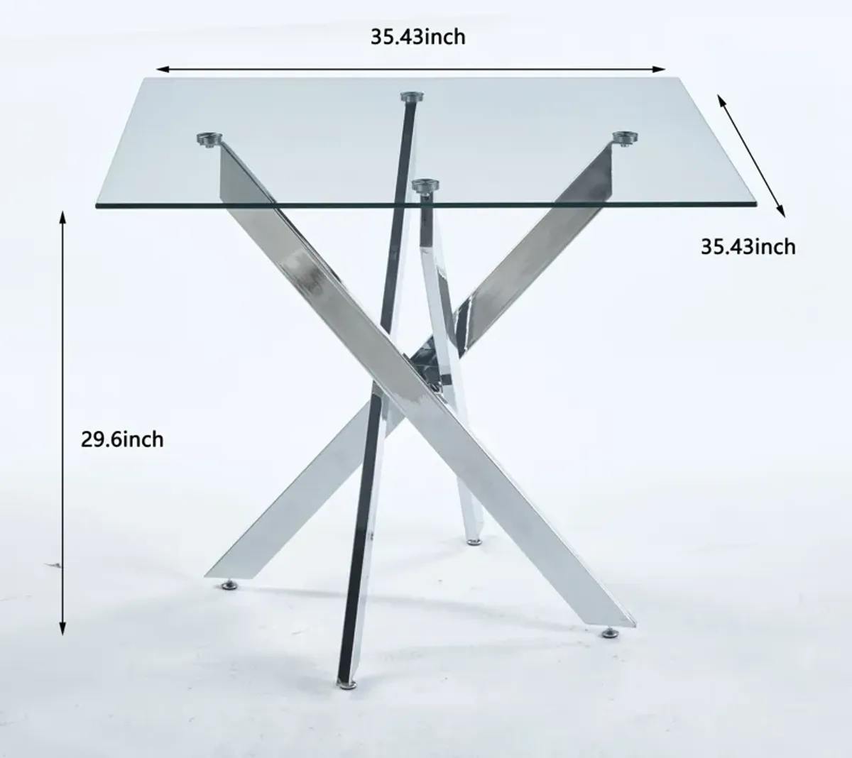 Dining Table With Cross Metal Leg And Tempered Glass, Modern Space Saving Kitchen Table For Living Room Legs, Square Table