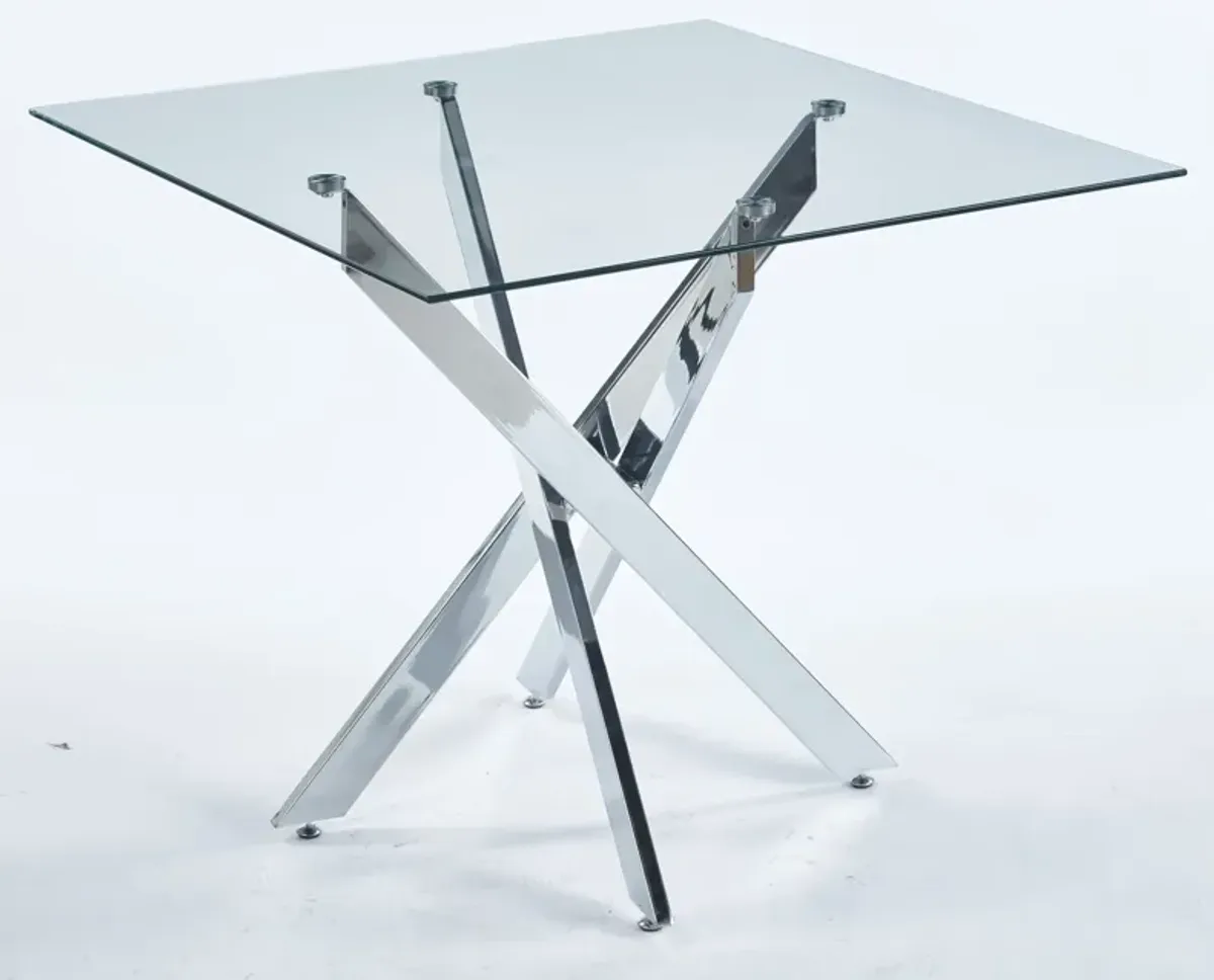 Dining Table With Cross Metal Leg And Tempered Glass, Modern Space Saving Kitchen Table For Living Room Legs, Square Table