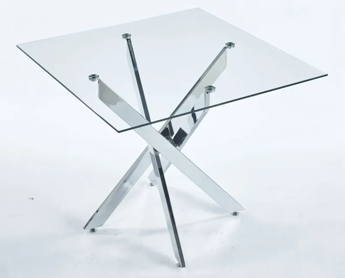 Dining Table With Cross Metal Leg And Tempered Glass, Modern Space Saving Kitchen Table For Living Room Legs, Square Table