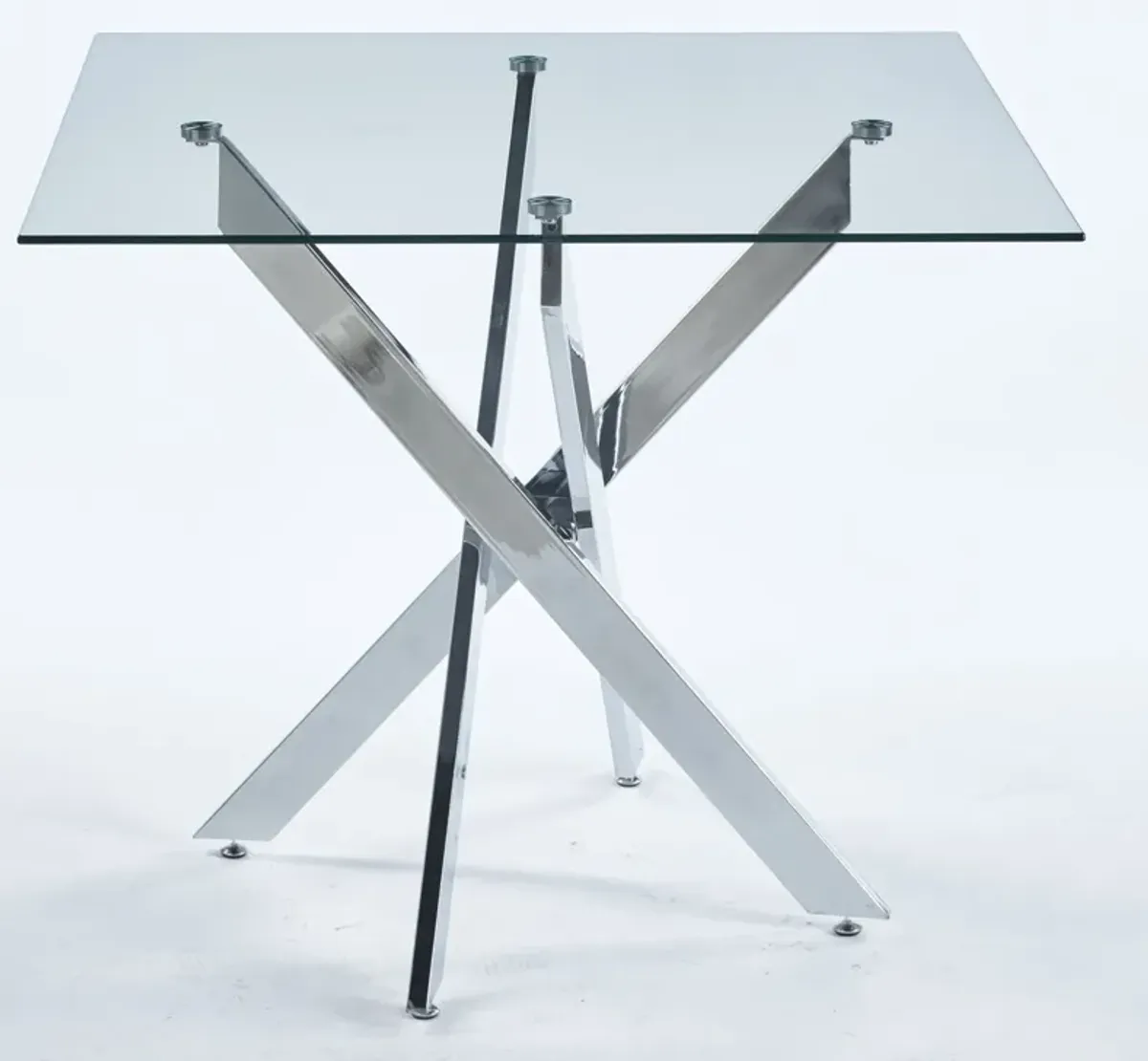 Dining Table With Cross Metal Leg And Tempered Glass, Modern Space Saving Kitchen Table For Living Room Legs, Square Table