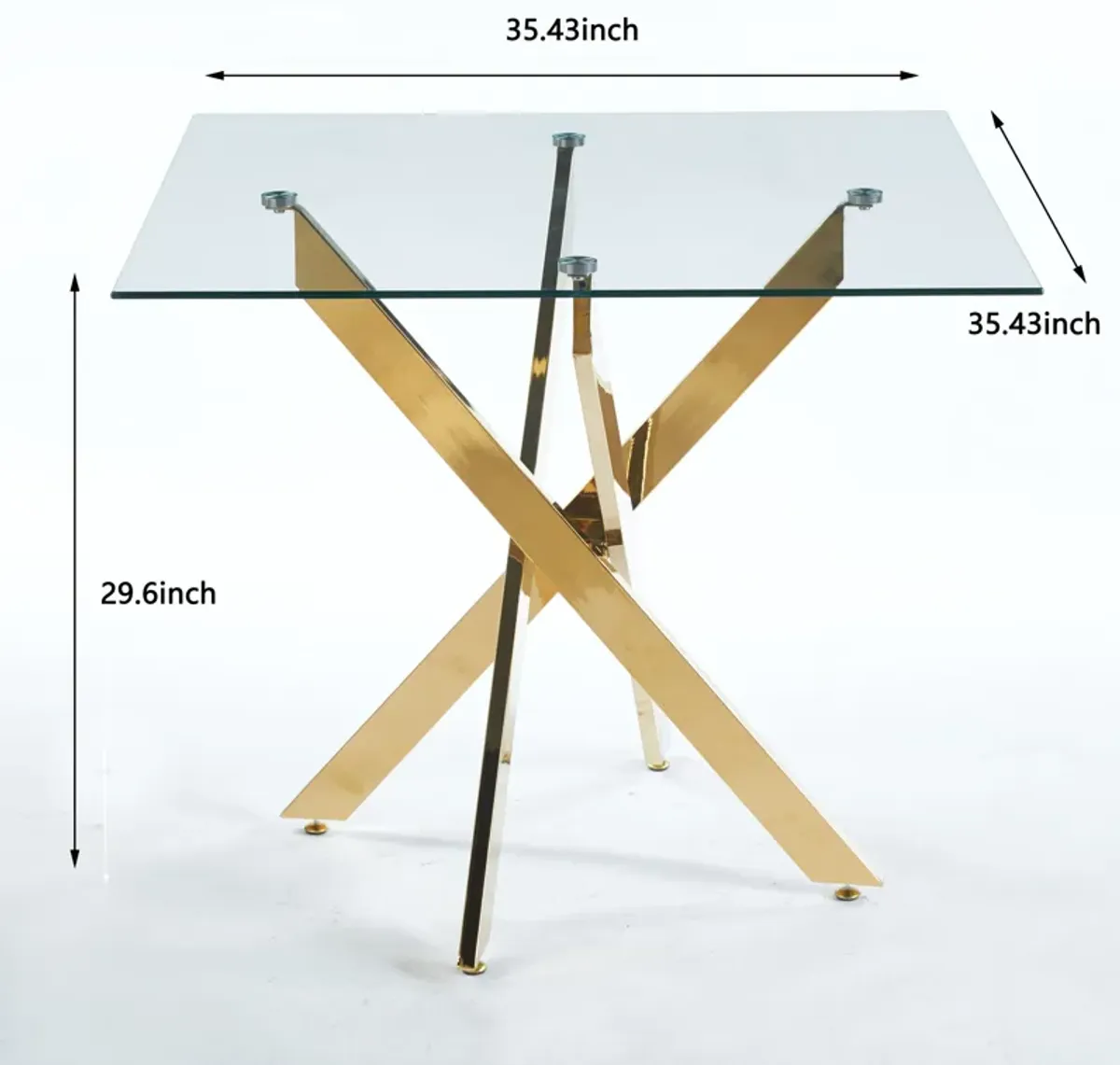 Dining Table With Cross Metal Leg And Tempered Glass, Modern Space Saving Kitchen Table For Living Room Legs, Square Table