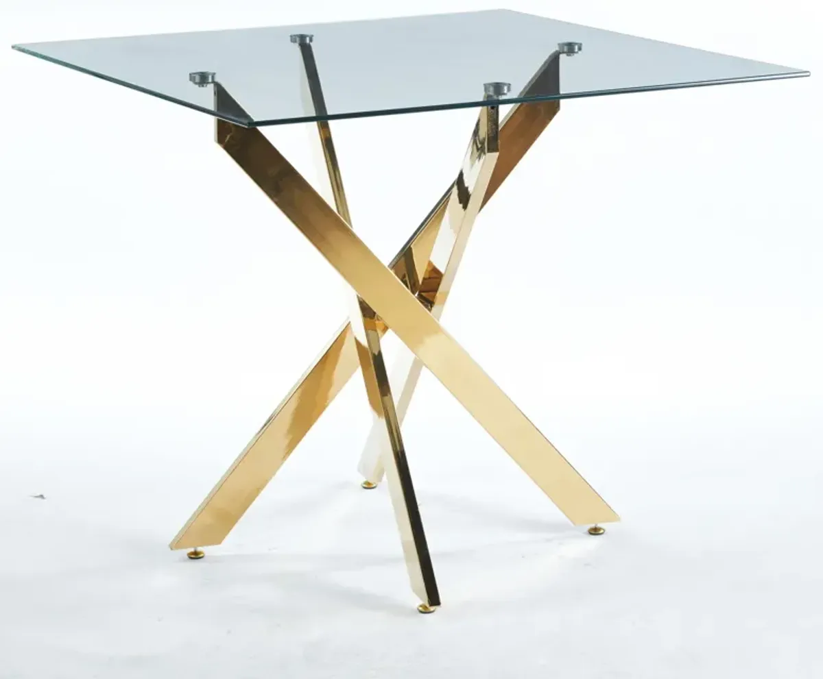 Dining Table With Cross Metal Leg And Tempered Glass, Modern Space Saving Kitchen Table For Living Room Legs, Square Table