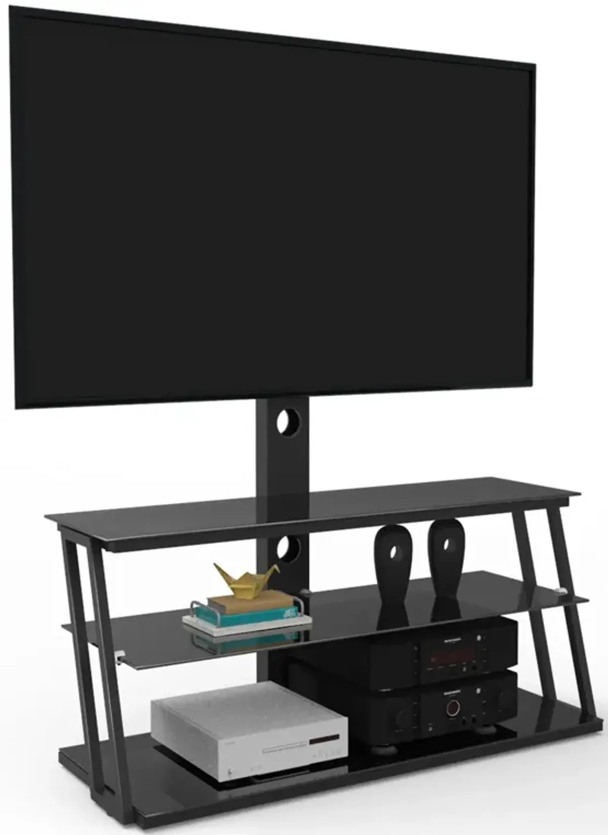 Multi-Function Angle And Height Adjustable Tempered Glass TV Stand - Black