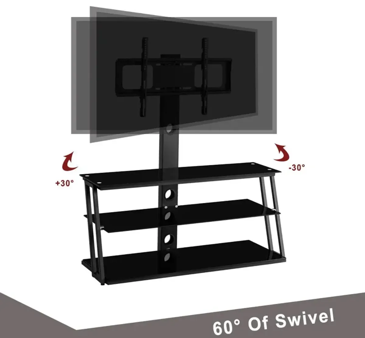 Multi-Function Angle And Height Adjustable Tempered Glass TV Stand - Black