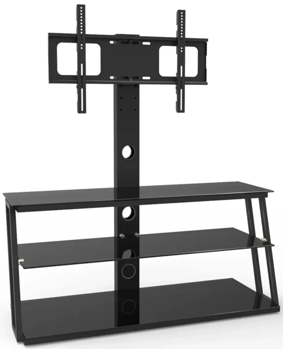 Multi-Function Angle And Height Adjustable Tempered Glass TV Stand - Black