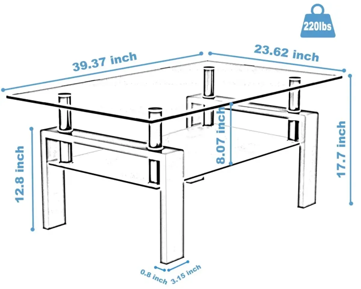 Rectangle Coffee Table, Modern Side Center Tables For Furniture - Clear / Black