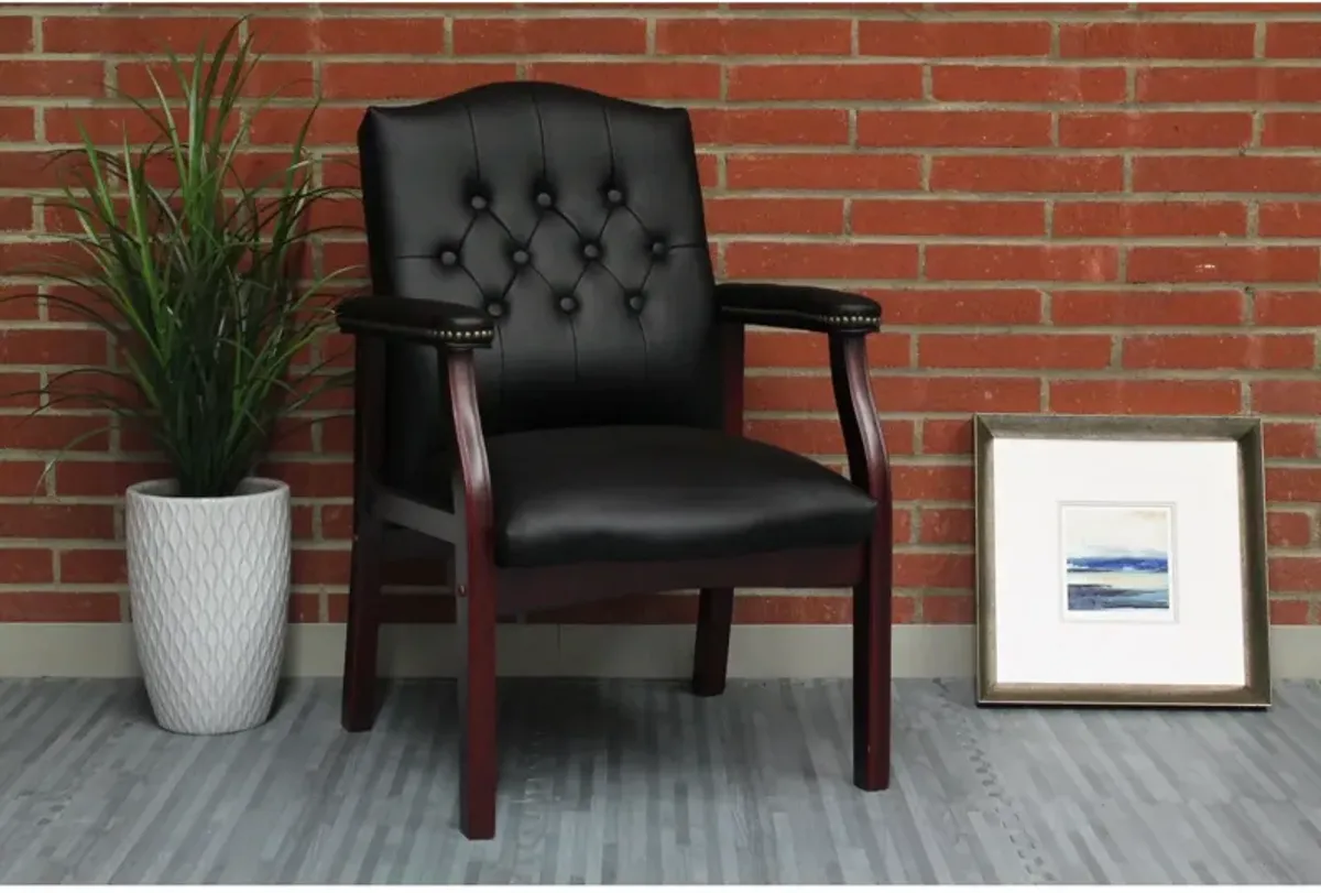 Leather Reception Guest Chairs With Padded Seat And Arms Ergonomic Mid-Back Office Executive Side Chair For Meeting Waiting Room Conference Office Guest Chairs - Black