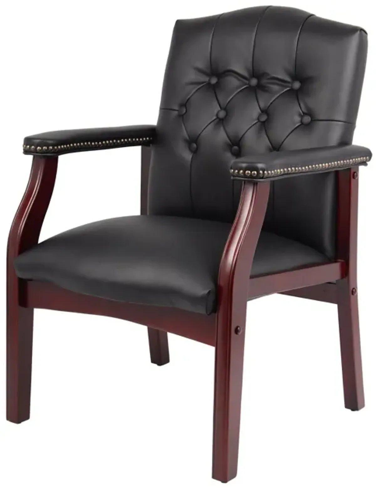 Leather Reception Guest Chairs With Padded Seat And Arms Ergonomic Mid-Back Office Executive Side Chair For Meeting Waiting Room Conference Office Guest Chairs - Black