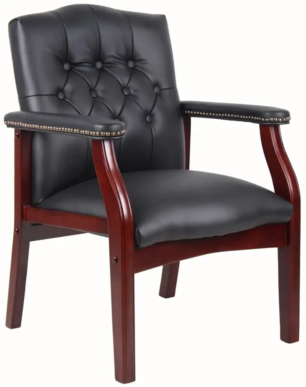 Leather Reception Guest Chairs With Padded Seat And Arms Ergonomic Mid-Back Office Executive Side Chair For Meeting Waiting Room Conference Office Guest Chairs - Black