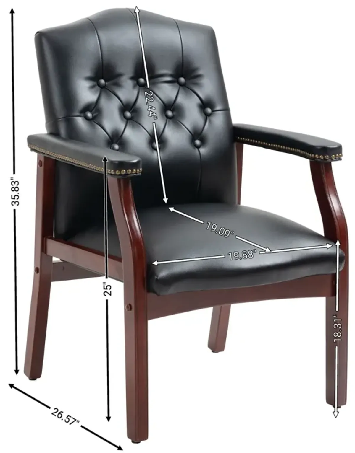 Leather Reception Guest Chairs With Padded Seat And Arms Ergonomic Mid-Back Office Executive Side Chair For Meeting Waiting Room Conference Office Guest Chairs - Black