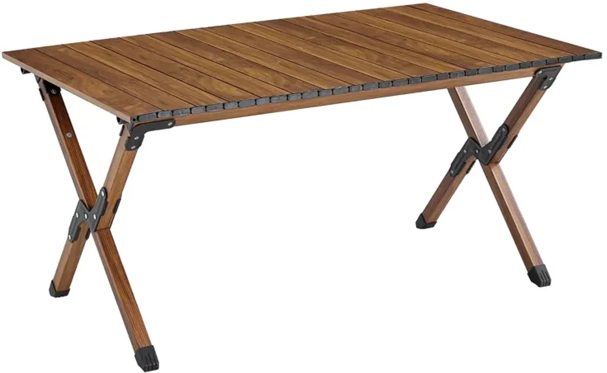 Folding Outdoor Table, Lightweight Aluminum Roll-Up Rectangular Table For Indoor, Outdoor Camping, Picnics, Beach, Backyard, Bbq, Party, Patio - Brown