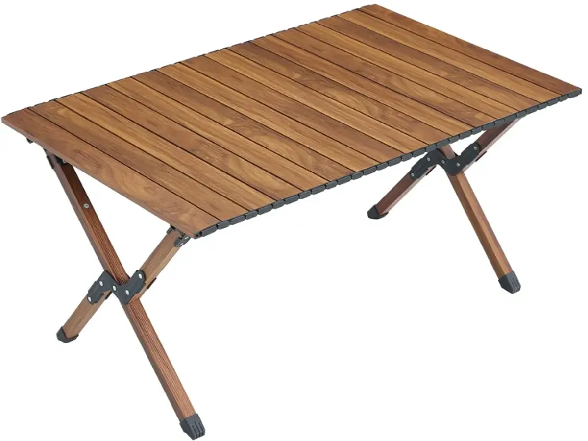 Folding Outdoor Table, Lightweight Aluminum Roll-Up Rectangular Table For Indoor, Outdoor Camping, Picnics, Beach, Backyard, Bbq, Party, Patio - Brown