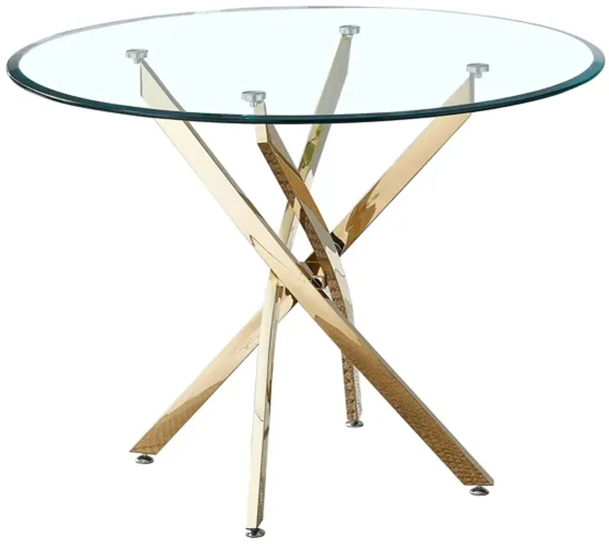 Contemporary Round Clear Dining Tempered Glass Table With Stainless Steel Legs - Gold