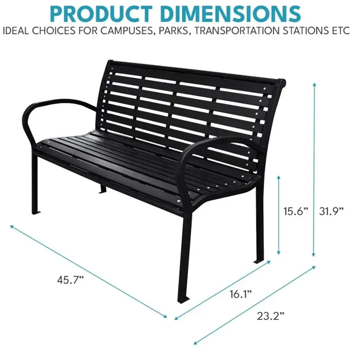 Patio Bench Steel - Black