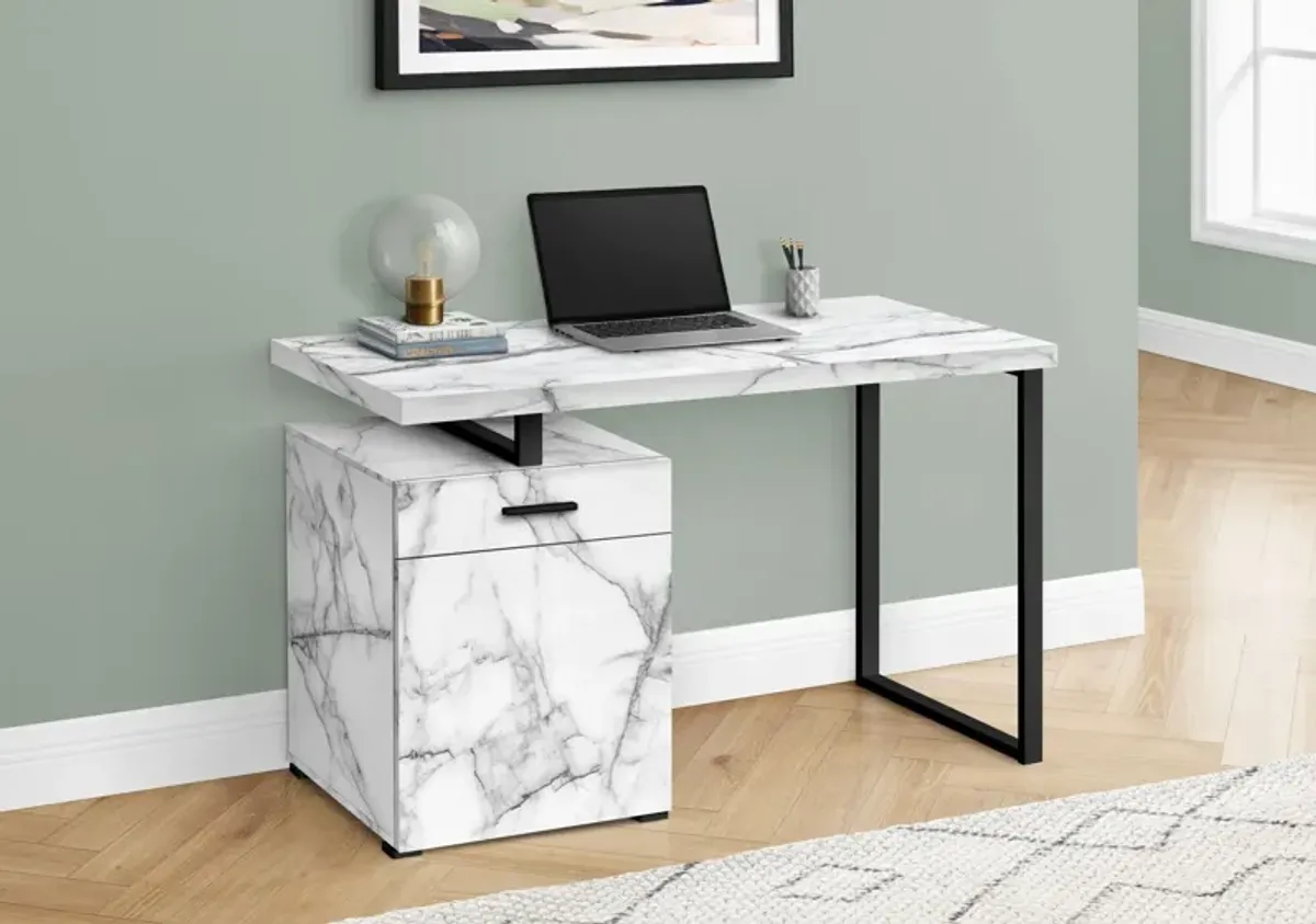 Computer Desk, Home Office, Laptop, Left, Right Set-Up, Storage Drawers, Work, Marble Look Laminate, Contemporary, Modern - White