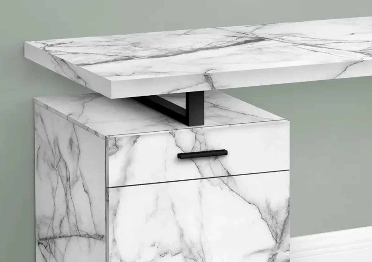 Computer Desk, Home Office, Laptop, Left, Right Set-Up, Storage Drawers, Work, Marble Look Laminate, Contemporary, Modern - White