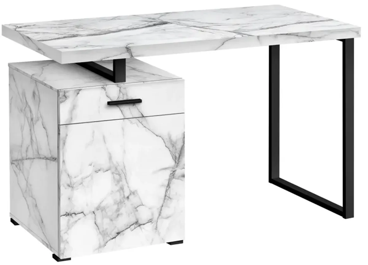 Computer Desk, Home Office, Laptop, Left, Right Set-Up, Storage Drawers, Work, Marble Look Laminate, Contemporary, Modern - White