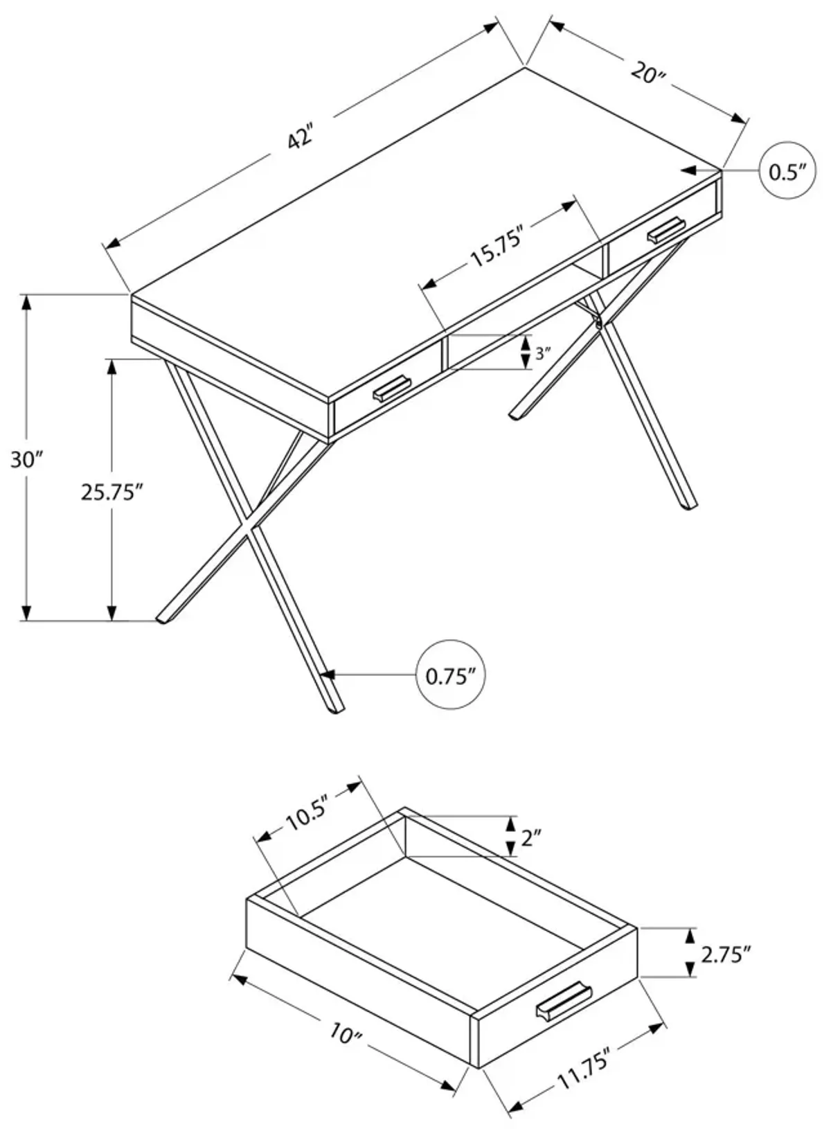 Computer Desk, Home Office, Laptop, Left, Right Set-Up, Storage Drawers, Work, Marble Look Laminate, Contemporary, Modern - Black