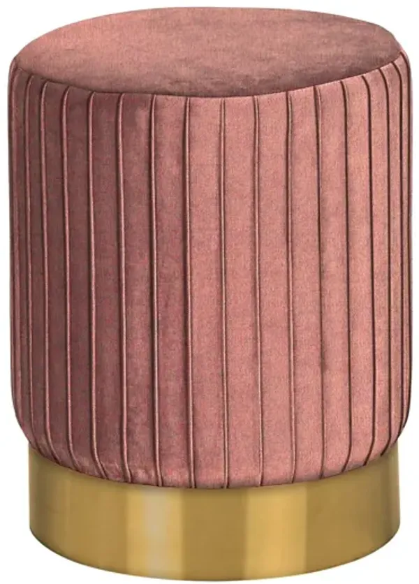 Ottoman, Pouf, Footrest, Foot Stool, Round, Velvet / Gold Metal Base, Contemporary, Modern - Pink