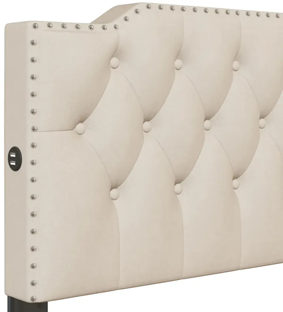 Upholstered Platform Bed With 2 Drawers And 2 Sets Of USB Ports On Each Side, Linen Fabric