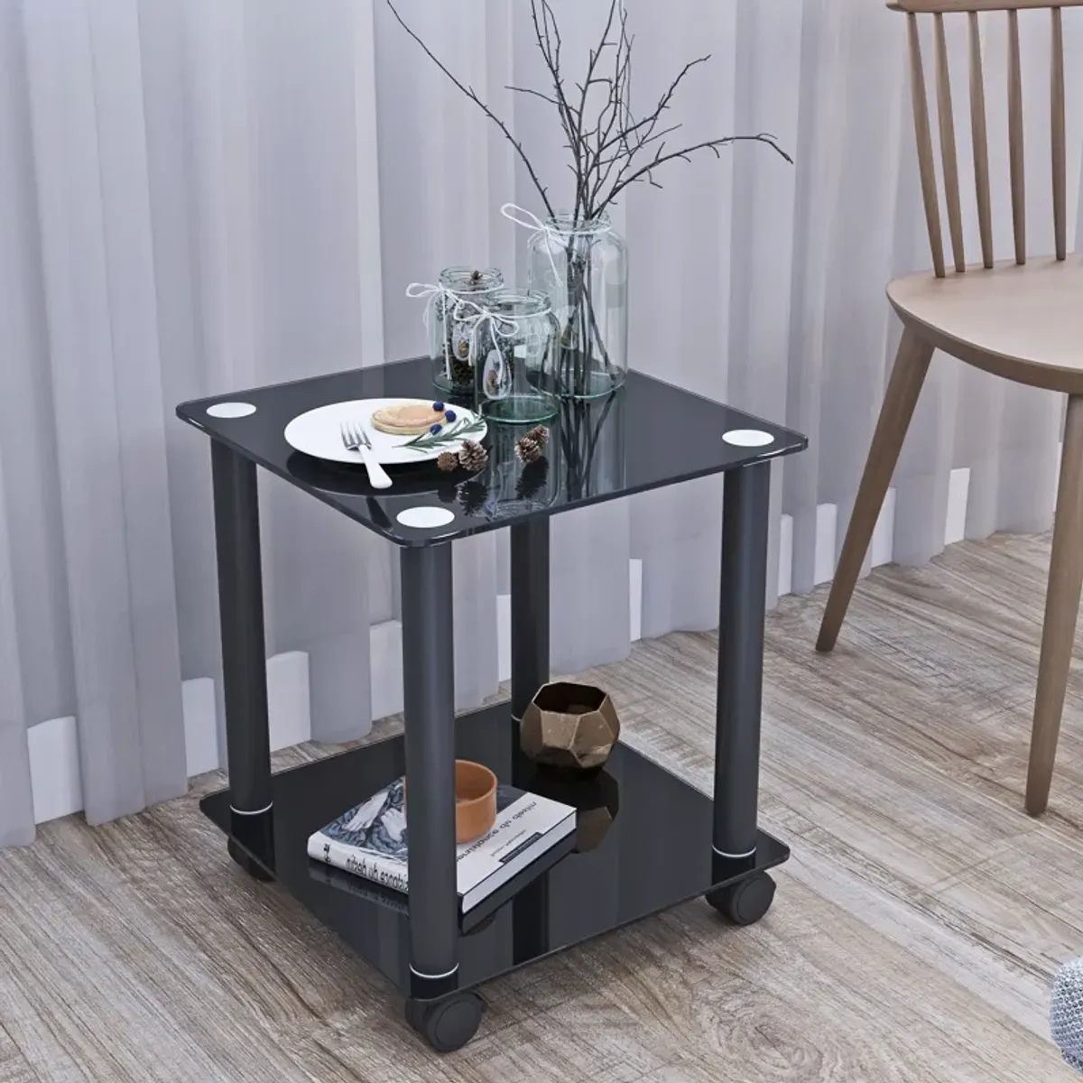 Side Table, 2 Tier Space End Table, Modern Night Stand, Sofa Table, Side Table With Storage Shelve