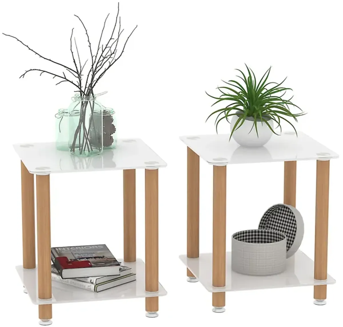 Side Table, 2 Tier Space End Table, Modern Night Stand, Sofa Table, Side Table With Storage Shelve