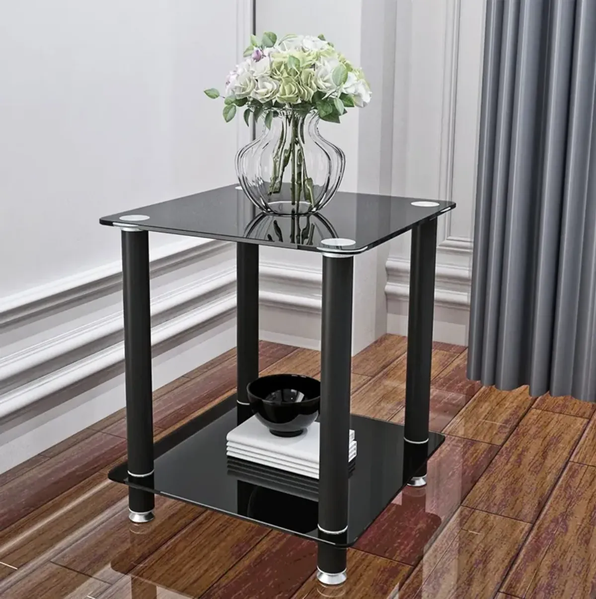 Side Table, 2 Tier Space End Table, Modern Night Stand, Sofa Table, Side Table With Storage Shelve