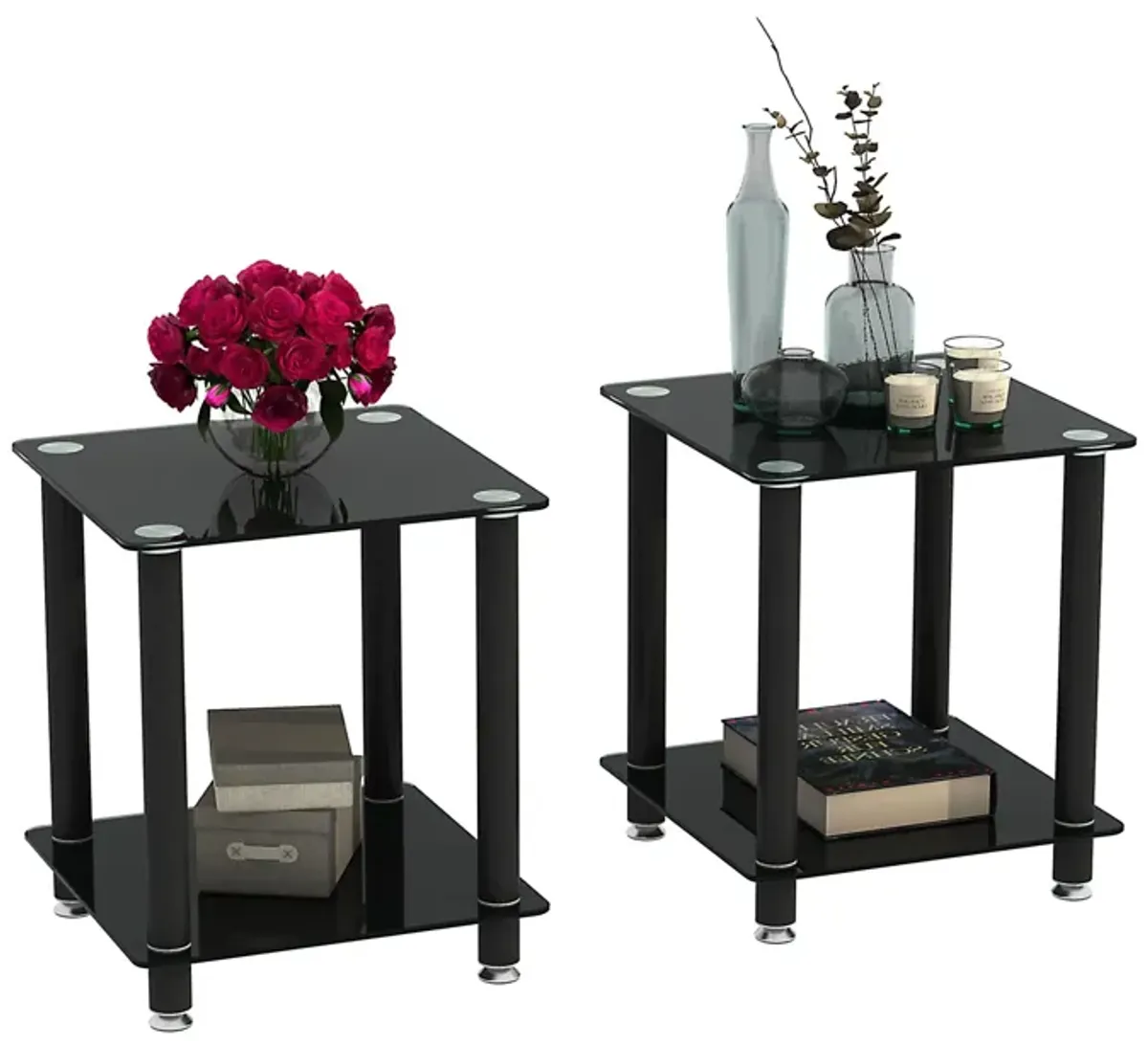 Side Table, 2 Tier Space End Table, Modern Night Stand, Sofa Table, Side Table With Storage Shelve