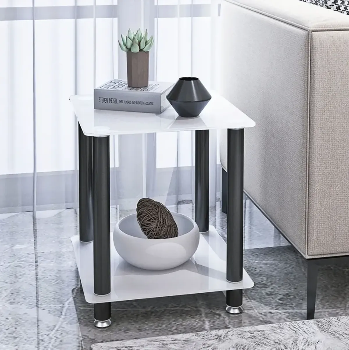 Side Table, 2 Tier Space End Table, Modern Night Stand, Sofa Table, Side Table With Storage Shelve