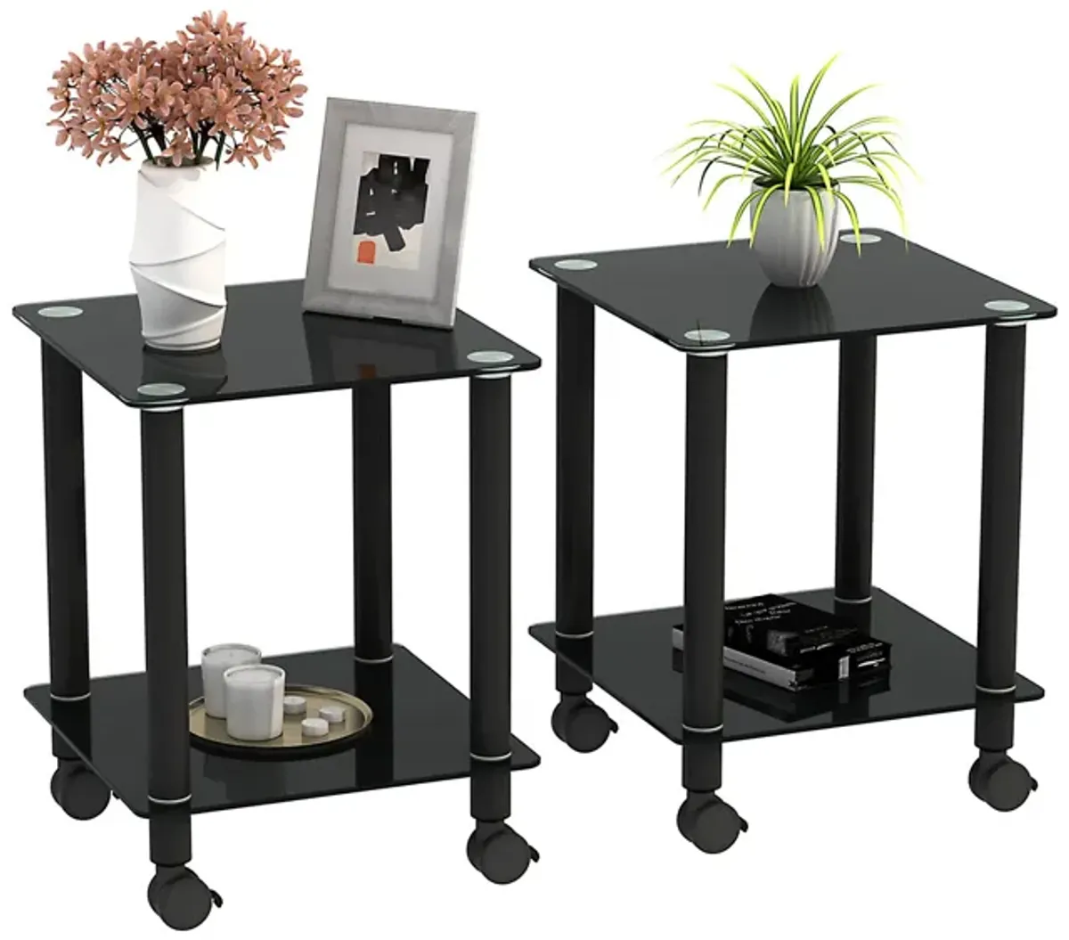 Side Table, 2 Tier Space End Table, Modern Night Stand, Sofa Table, Side Table With Storage Shelve