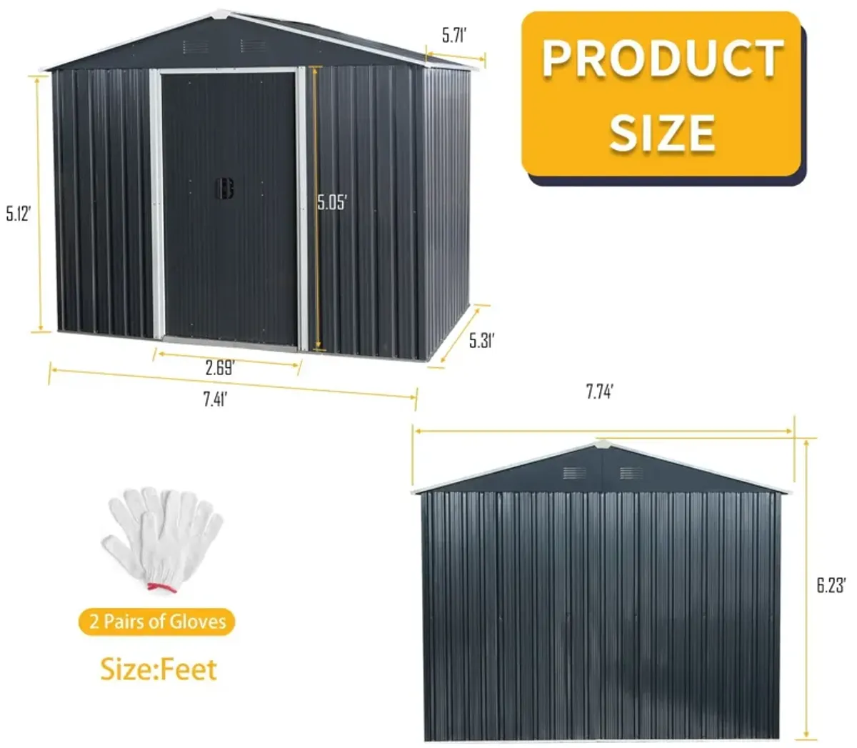 Outdoor Metal Storage Shed With Floor Base