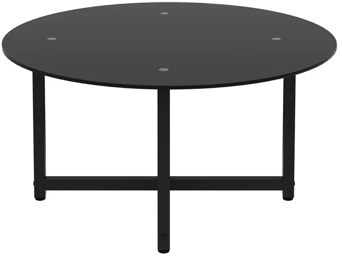 JWS Round Glass Coffee Table, Clear Coffee Table, Modern Side Center Tables For Living Room