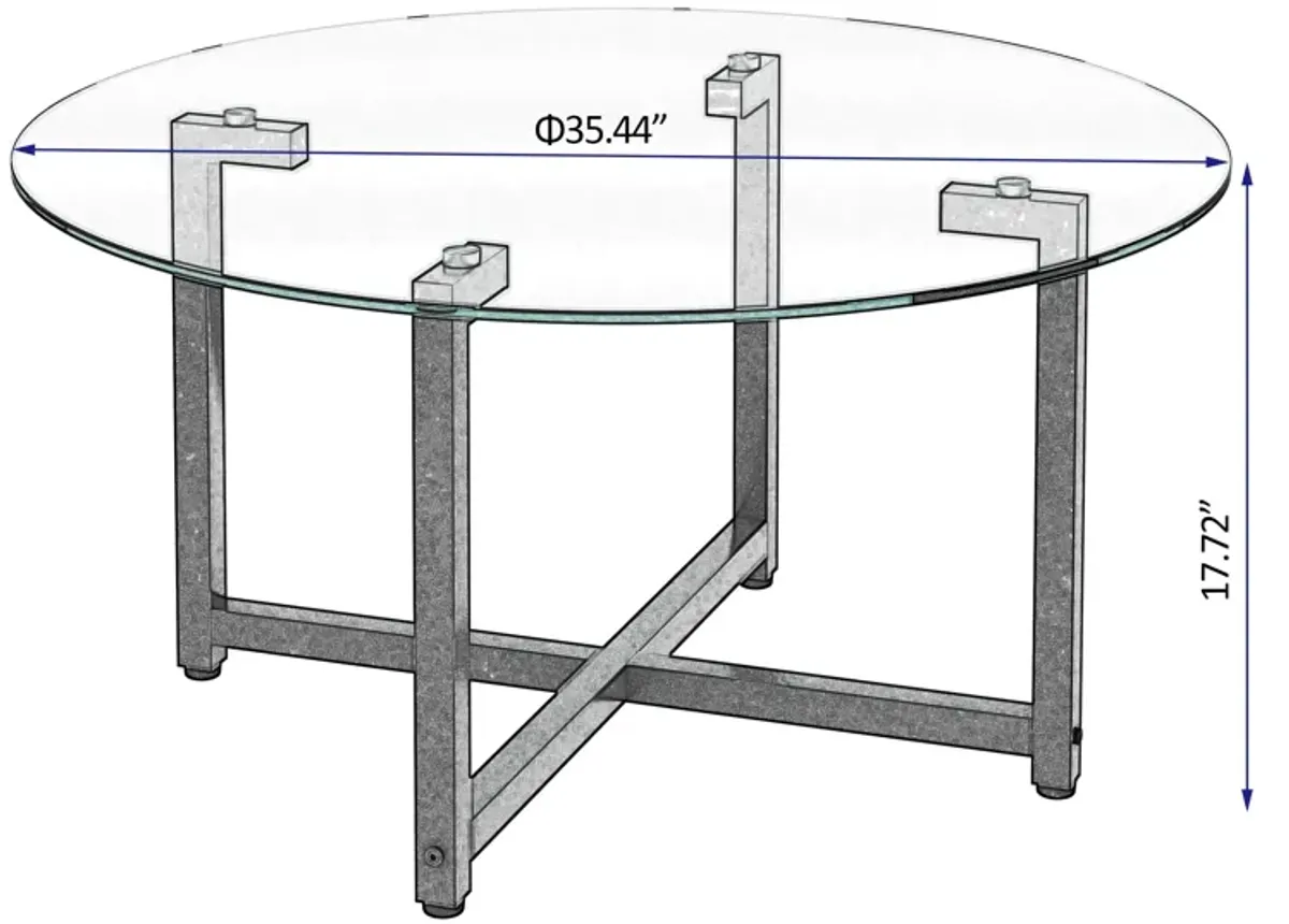 JWS Round Glass Coffee Table, Clear Coffee Table, Modern Side Center Tables For Living Room