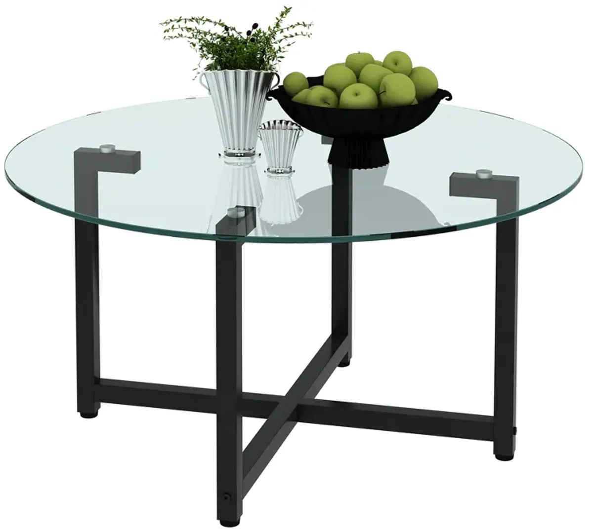 JWS Round Glass Coffee Table, Clear Coffee Table, Modern Side Center Tables For Living Room