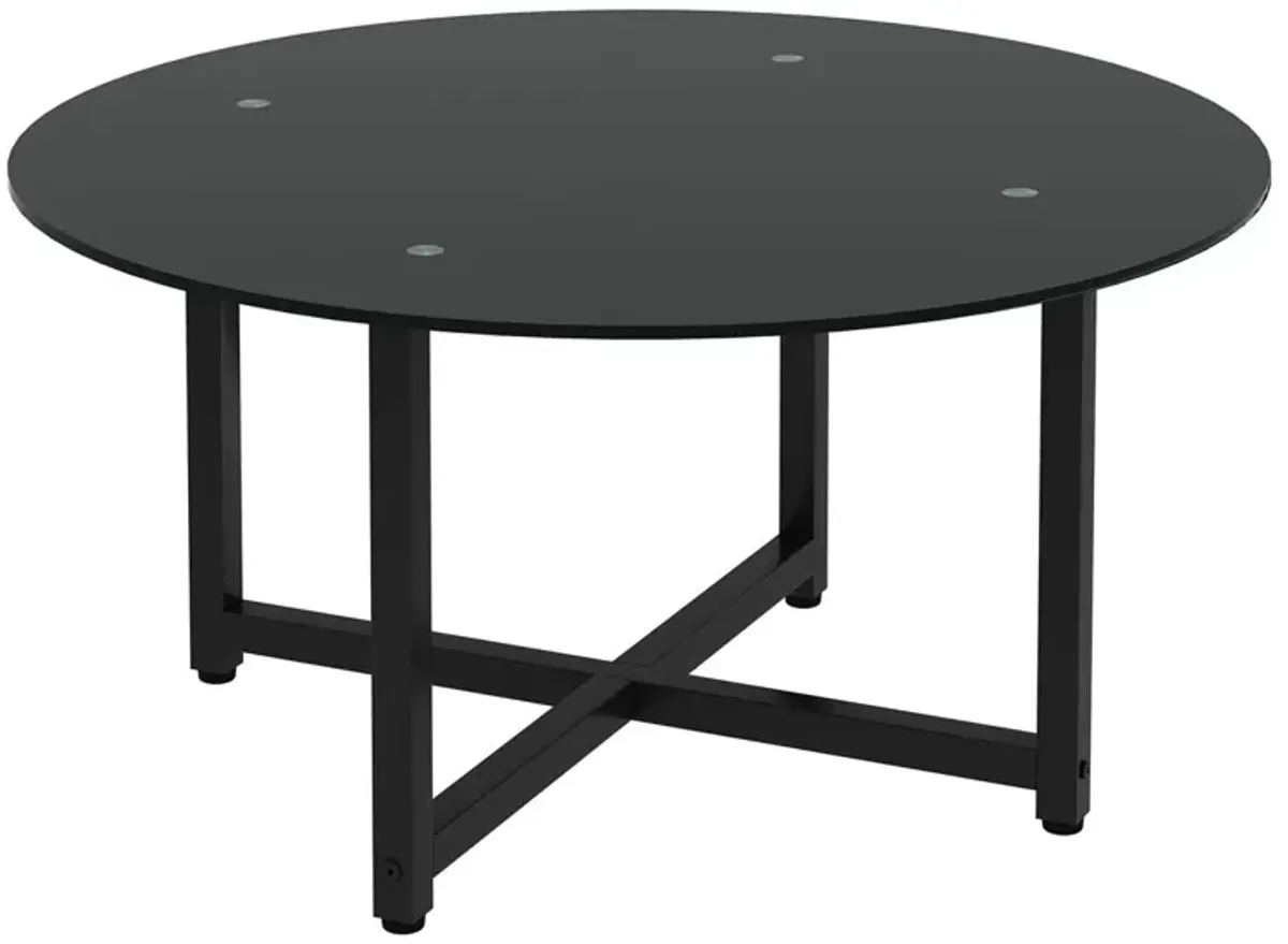 JWS Round Glass Coffee Table, Clear Coffee Table, Modern Side Center Tables For Living Room