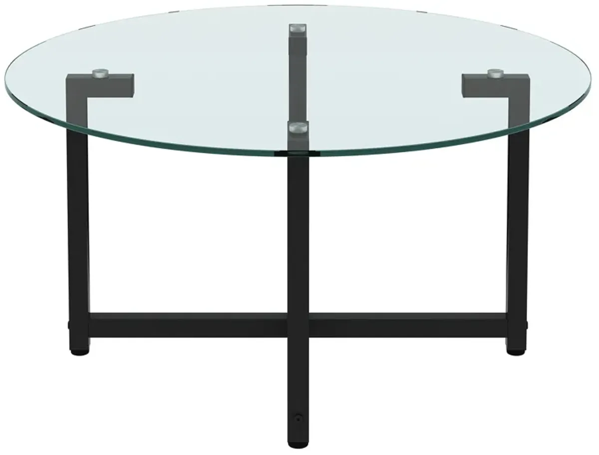 JWS Round Glass Coffee Table, Clear Coffee Table, Modern Side Center Tables For Living Room