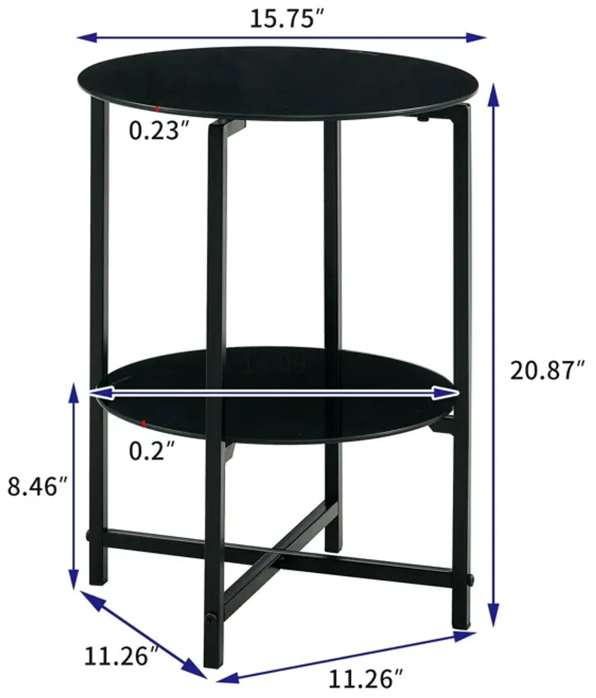 JWS Tempered Glass End Table (Set of 2) , Round Coffee Table For Bedroom Living Room Office - Black