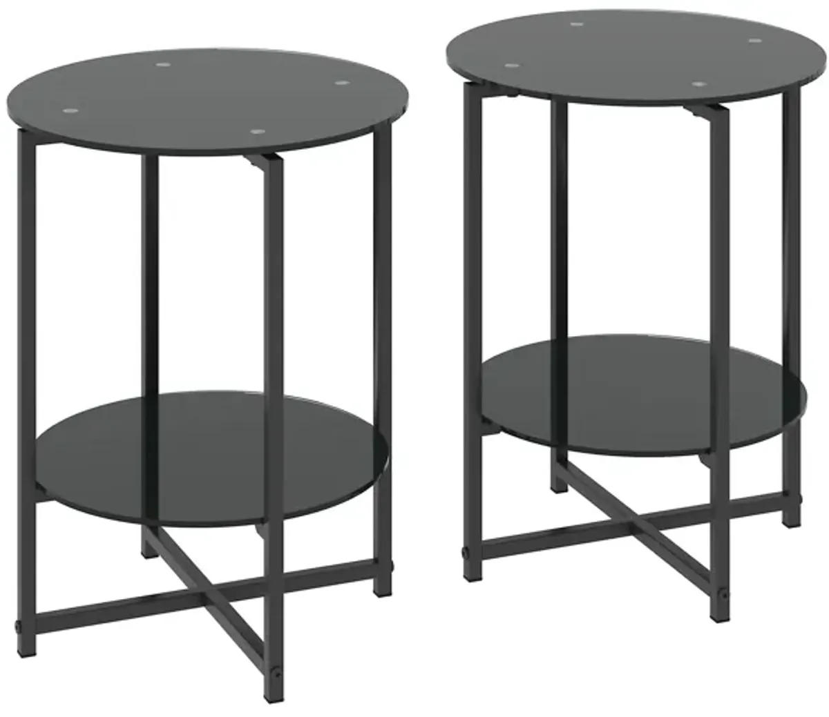 JWS Tempered Glass End Table (Set of 2) , Round Coffee Table For Bedroom Living Room Office - Black