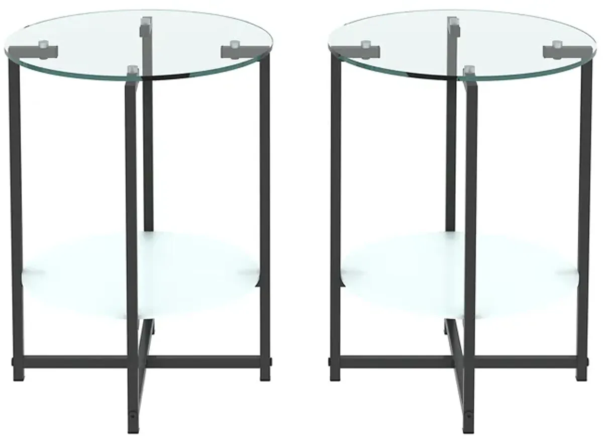 JWS Tempered Glass End Table (Set of 2) , Round Coffee Table For Bedroom Living Room Office - Black