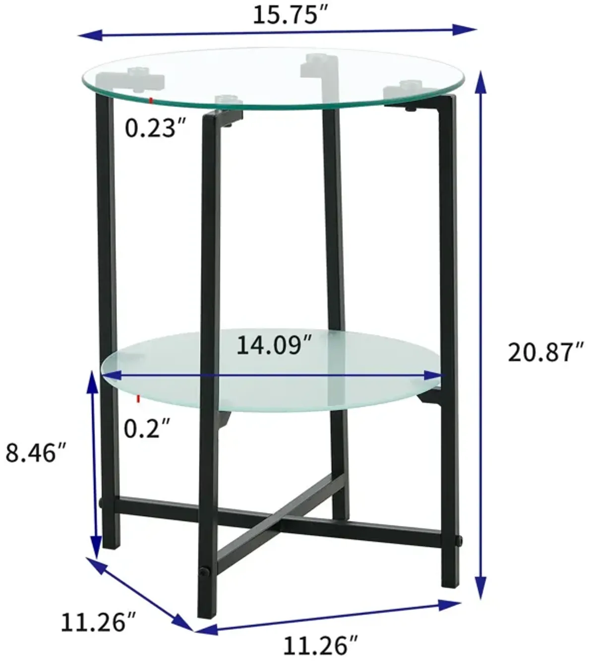 JWS Tempered Glass End Table (Set of 2) , Round Coffee Table For Bedroom Living Room Office - Black