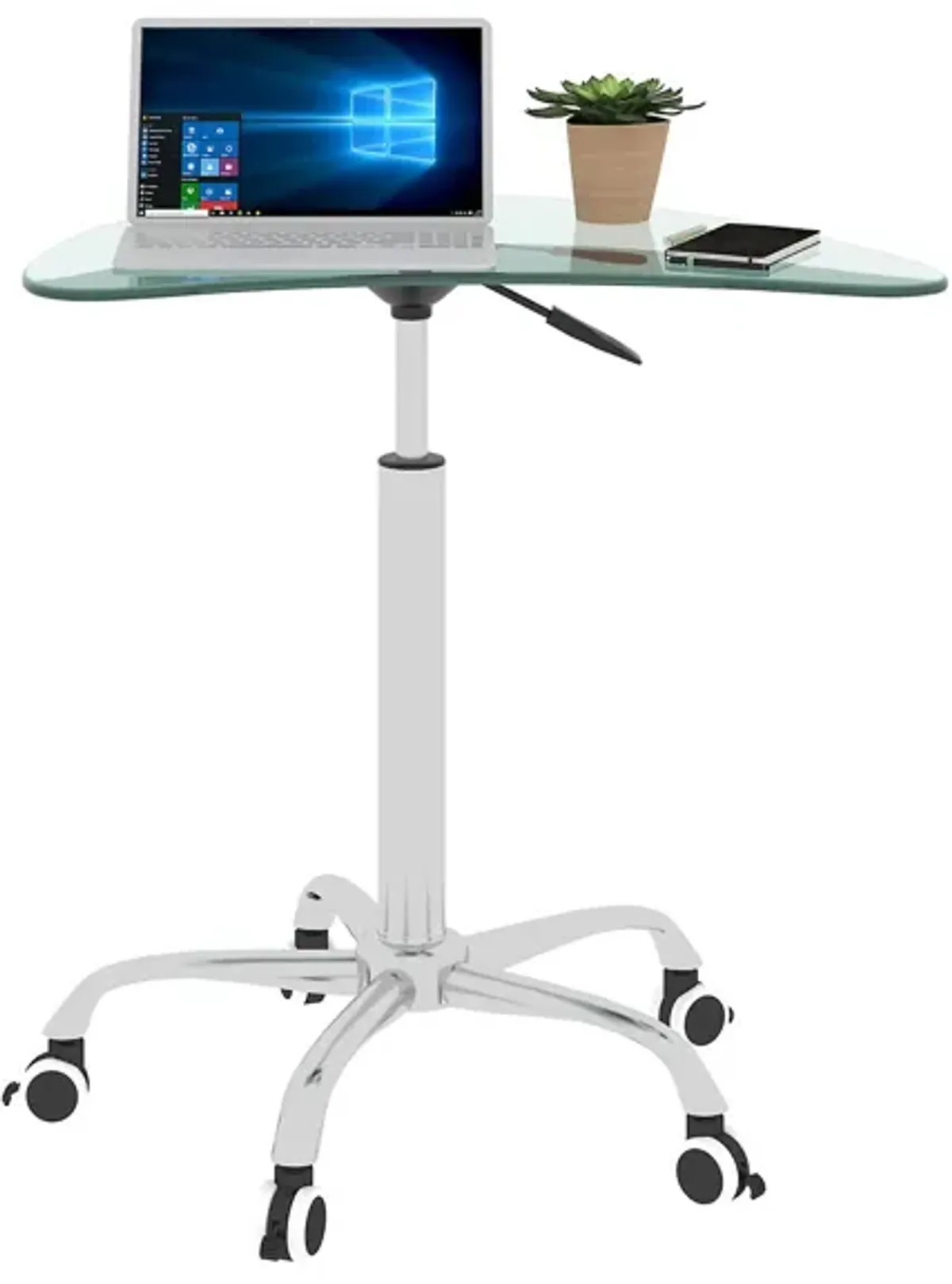 Adjustable Height Black Tempered Glass Table Desk Table With Lockable Wheels