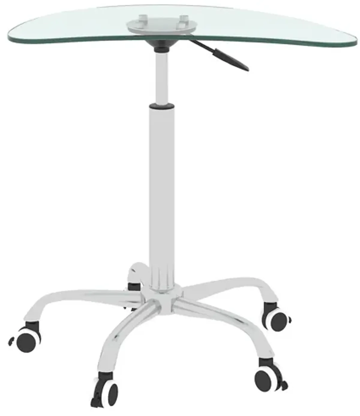 Adjustable Height Black Tempered Glass Table Desk Table With Lockable Wheels