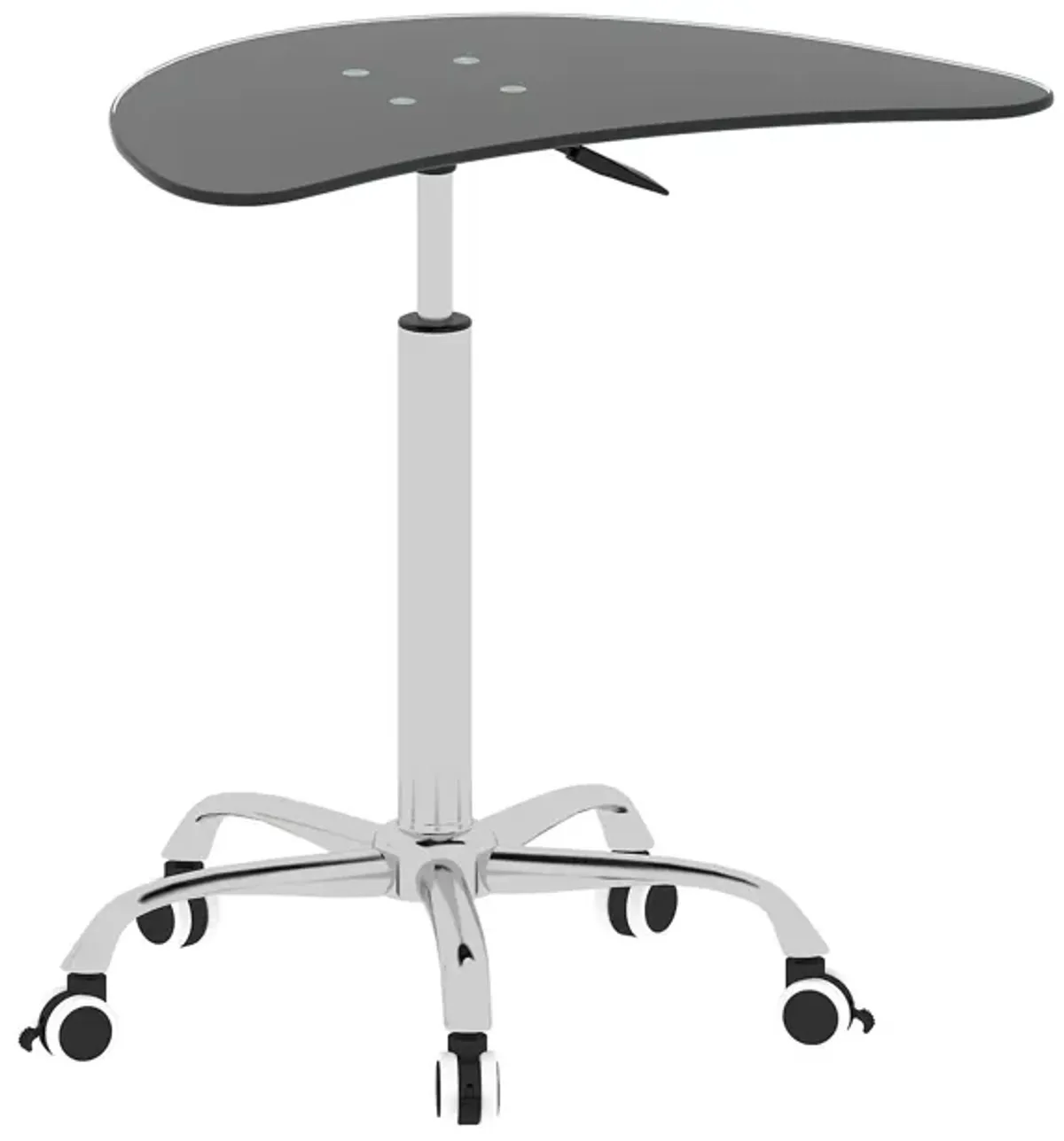 Adjustable Height Black Tempered Glass Table Desk Table With Lockable Wheels