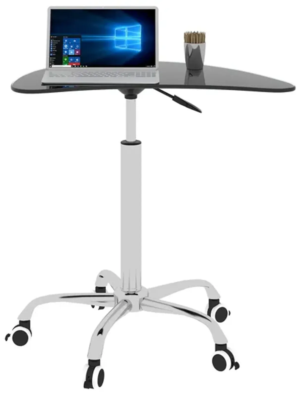 Adjustable Height Black Tempered Glass Table Desk Table With Lockable Wheels